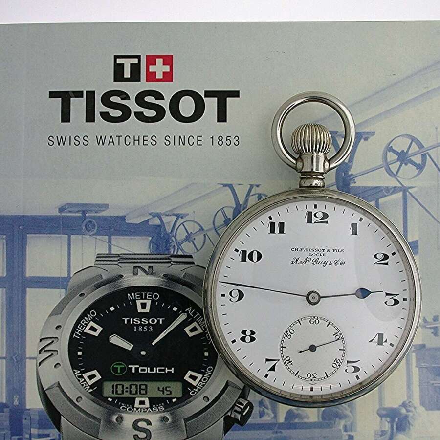 Steel Tissot Open Face Pocket Watch Swiss 1930 with Tissot Book