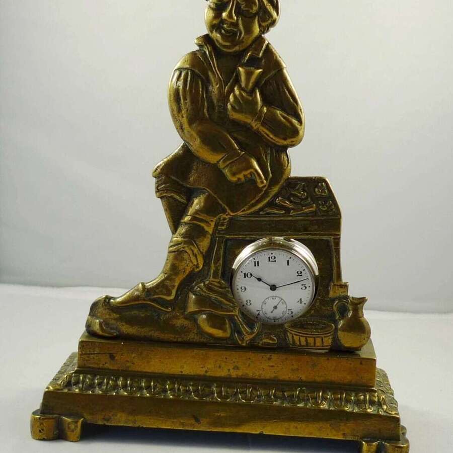 Brass Watch Stand with Steel Open Face Pocket Watch 1900