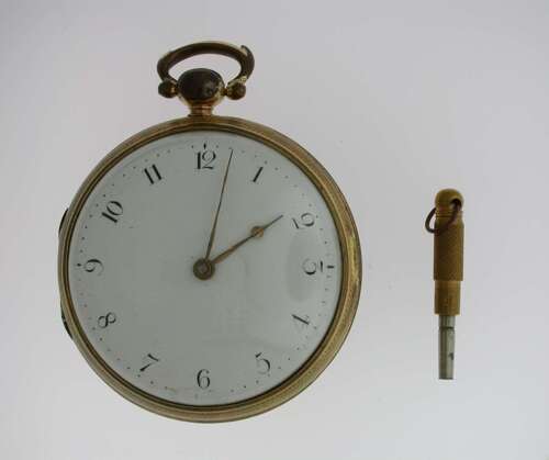 Rare Verge Gold Plated Open Face Pocket Watch Swiss 1800