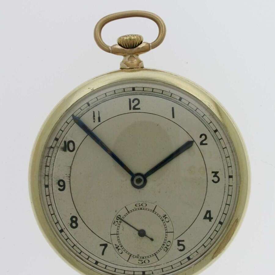 Art Deco Rolled Gold Open Face Pocket Watch Swiss 1920