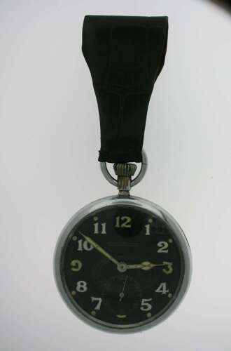 Original Jaeger Lecoultre Military Steel Pocket Watch Black Dial Swiss 1942