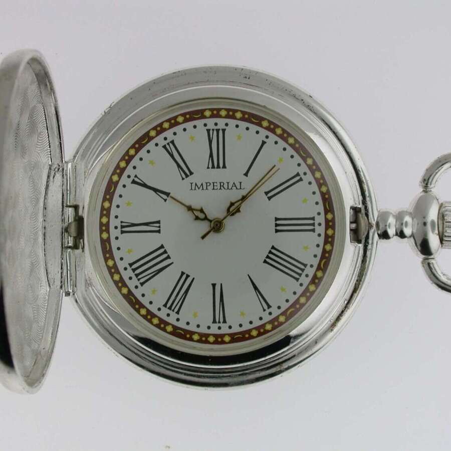 Imperial Full Hunter Steel Nos Pocket Watch Swiss 1970