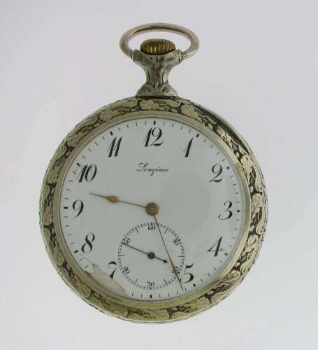 Longines Open Face Pocket Watch Hunting Scene Swiss 1925