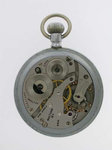 Waltham Military Open Face Pocket Watch Swiss 1942