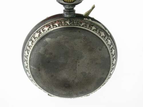 Full Calendar Silver %26 Gunmetal Open Face Pocket Watch Swiss 1920