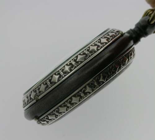 Full Calendar Silver %26 Gunmetal Open Face Pocket Watch Swiss 1920