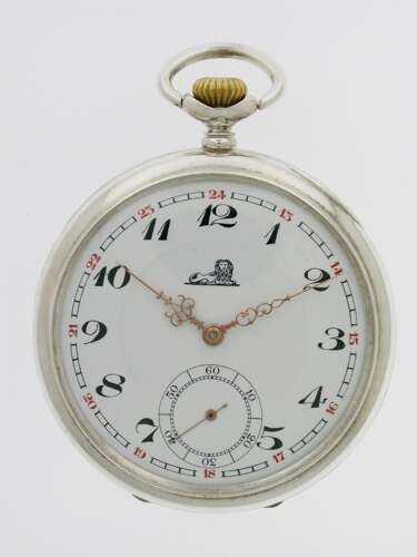 Silver 0.800 Mint Pocket Watch With Lion on  Dial Case and Movement - Swiss 1930