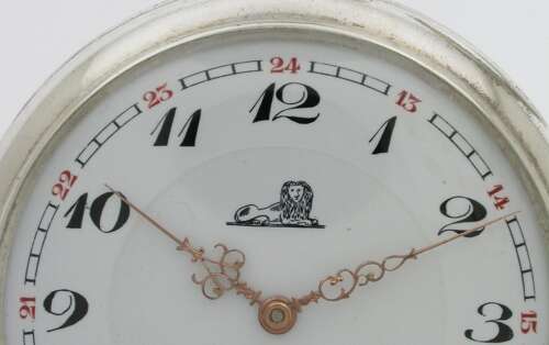 Silver 0.800 Mint Pocket Watch With Lion on Dial Case and Movement - Swiss 1930