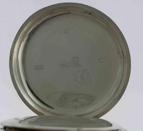 Silver 0.800 Mint Pocket Watch With Lion on Dial Case and Movement - Swiss 1930