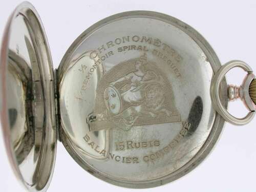 Silver 0.800 Mint Pocket Watch With Lion on Dial Case and Movement - Swiss 1930