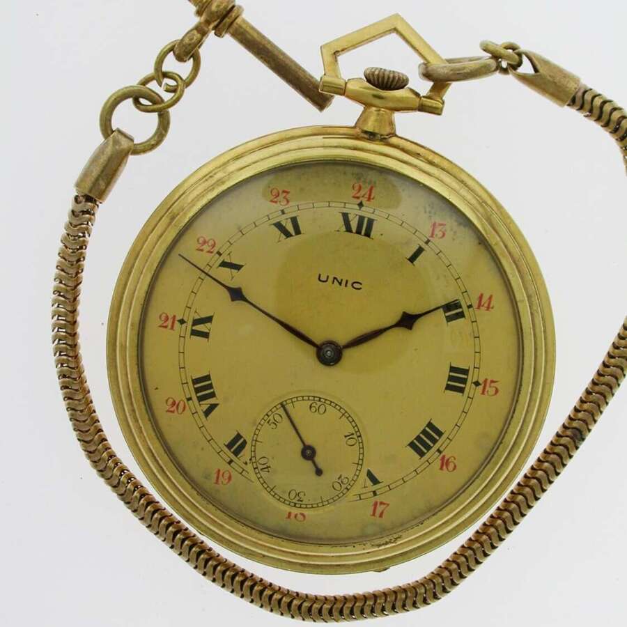 Art Deco Gold Filled Unic Pocket Watch Swiss 1920