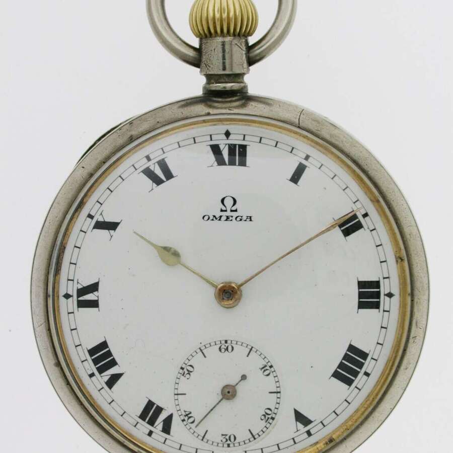 Omega Steel Open Face  Pocket Watch Swiss 1920