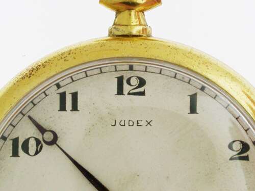 Judex Art Deco Gold Filled Open Face Pocket Watch with Chain Swiss 1925