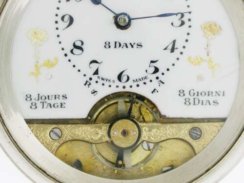 Jovis 8-day Steel Open Face Pocket Watch Swiss Made 1920
