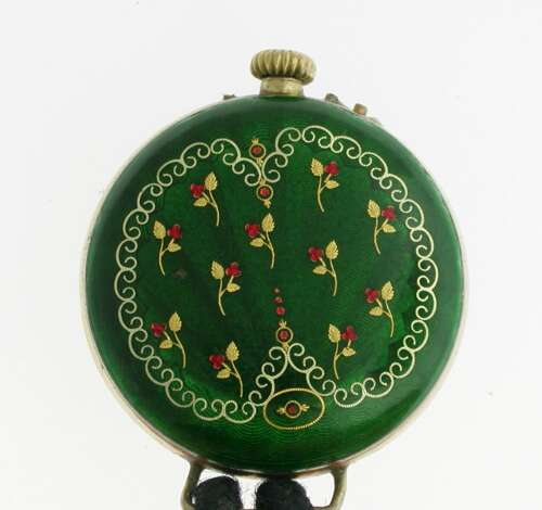 Silver %26 Green Enamel Pocket Watch Swiss 1900