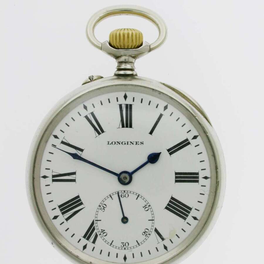Longines Nickel Italian Railway Open Face Pocket Watch Swiss 1910