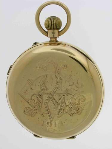Exquisite 18 Kt Yellow Gold Stopwatch Pocket Watch Chester 1909