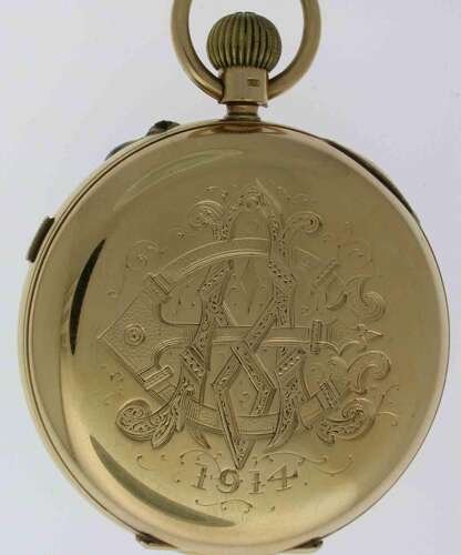 Exquisite 18 Kt Yellow Gold Stopwatch Pocket Watch Chester 1909