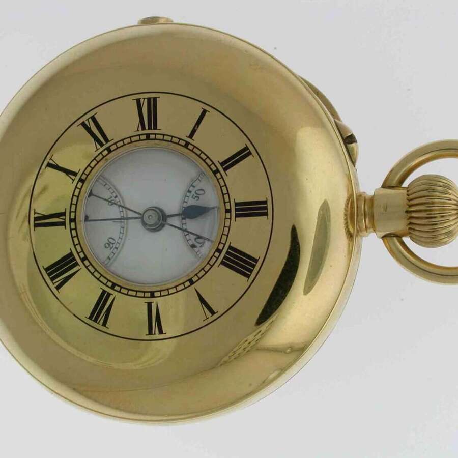 J.W. Benson 18kt Yellow Gold   Half Hunter Chronograph Pocket Watch