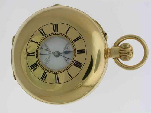 J.W. Benson 18kt Yellow Gold   Half Hunter Chronograph Pocket Watch