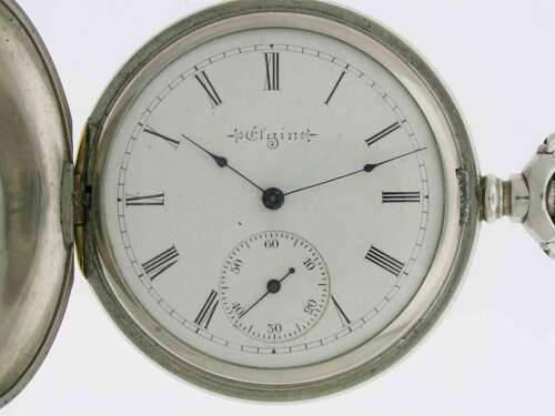 Silver Coin Elgin Full Hunter Pocket Watch Circa 1930