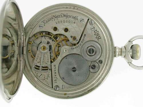 Silver Coin Elgin Full Hunter Pocket Watch Circa 1930