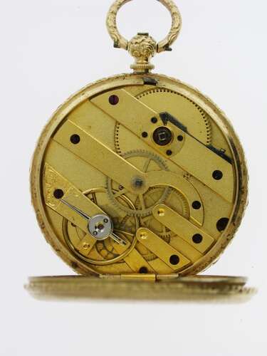 18Kt Yellow Gold Ladies Open Face Pocket Watch in Box Swiss 1900