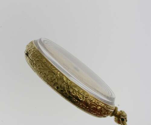 18Kt Yellow Gold Ladies Open Face Pocket Watch in Box Swiss 1900