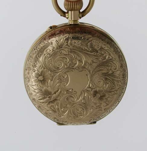 1Kt Gold Red Numerals Open Face Pretty Dial Pocket Watch Swiss 1900