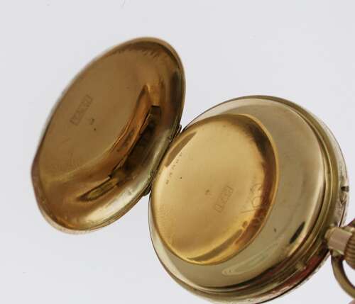 1Kt Gold Red Numerals Open Face Pretty Dial Pocket Watch Swiss 1900