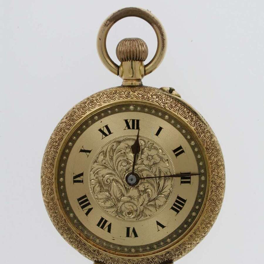 18Kt Yellow Gold Open Face Cylinder Pocket Watch - Swiss 1910