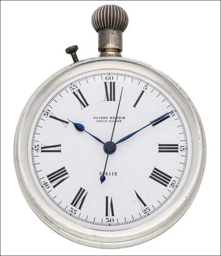 Silver Ulysse Nardin Locle Suisse Keyless Deck Watch in Fitted Wooden Box – No: 124115 - Swiss 1910