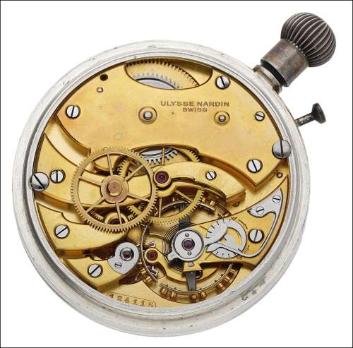 Silver Ulysse Nardin Locle Suisse Keyless Deck Watch in Fitted Wooden Box – No: 124115 - Swiss 1910