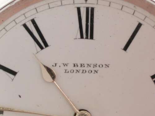 J.W. Benson Silver Open Face Pocket Watch London 1884