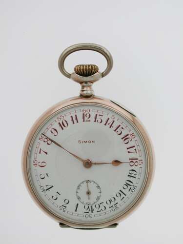 Simon Silver 0.800 24-hour Day / Night Pocket Watch - Swiss 1920