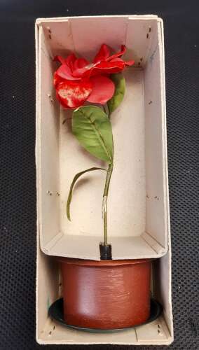 Rare Red Felt Handmade Petal Flower Clock in Original Box Germany 1930