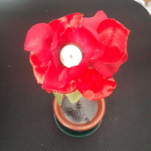 Rare Red Felt Handmade Petal Flower Clock in Original Box Germany 1930