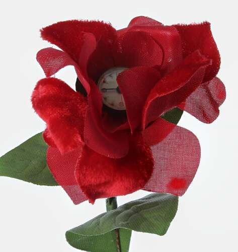 Rare Red Felt Handmade Petal Flower Clock in Original Box Germany 1930