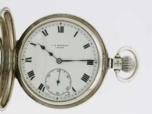 Silver J.W. Benson London – Birmingham 1935 Half Hunter Pocket Watch