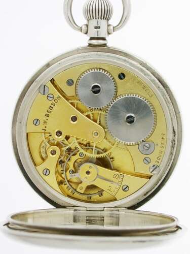 Silver J.W. Benson London – Birmingham 1935 Half Hunter Pocket Watch