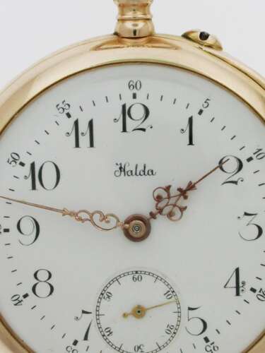 Antique Halda 18 Kt Yellow Gold Swedish Patek Philippe Open Face Pocket Watch 1900