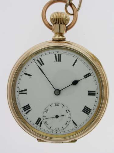 Gold-filled Open Face Pocket Watch with Gold Filled Chain Swiss 1930