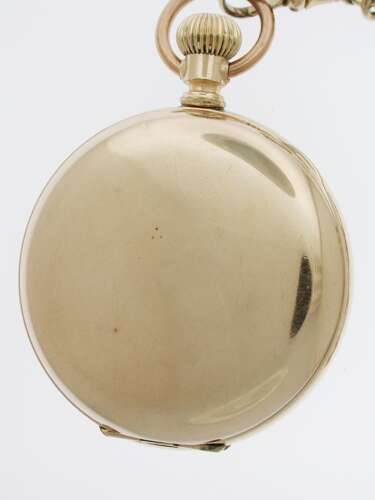 Gold-filled Open Face Pocket Watch with Gold Filled Chain Swiss 1930