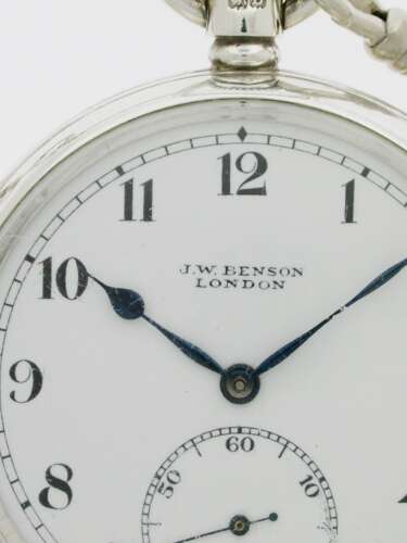J.W. Benson Silver Open Face Pocket Watch Birmingham 1928