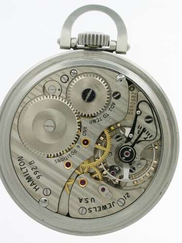 Hamilton Art Deco Steel Railway Pocket Watch USA 1943
