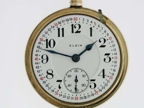 Antique American Elgin Father Time Gold Filled Railroad Pocket Watch USA 1919