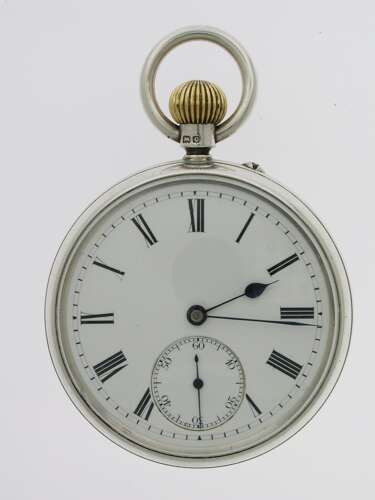 Antique Silver Pocket Watch with Silver Chain in Wooden Mahogany Box – Birmingham 1902
