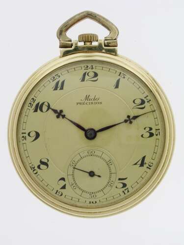 14Kt Yellow Gold Art Deco Mido Nos Pocket Watch Swiss 1930s