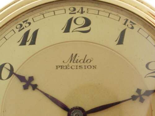 14Kt Yellow Gold Art Deco Mido Nos Pocket Watch Swiss 1930s