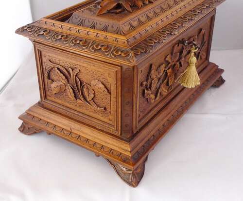 Antique Black Forest Jewellery Box with Custom Jewellery %26 Silver Pocket Watch - Germany 1920